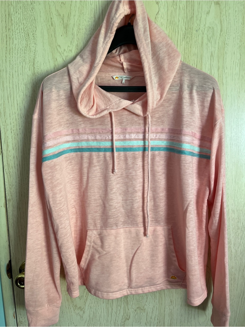 C&C California Blush Pink Striped Lightweight Hoodie Sz XL